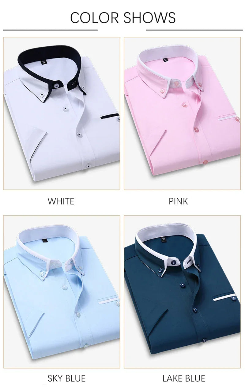 TFETTER Summer Business Shirt Men Short Sleeves Button Up Shirt Turn-down Collar Casual Shirts Mens Clothing Plus Size 5XL - Evallys.com