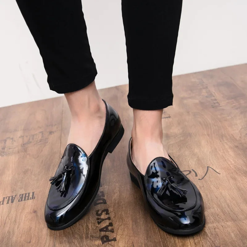 Handmade Fashion Tassel Loafers Black Bottom Leather Gentleman Fashion Stress Shoes Men Business Driving Shoes - Evallys.com