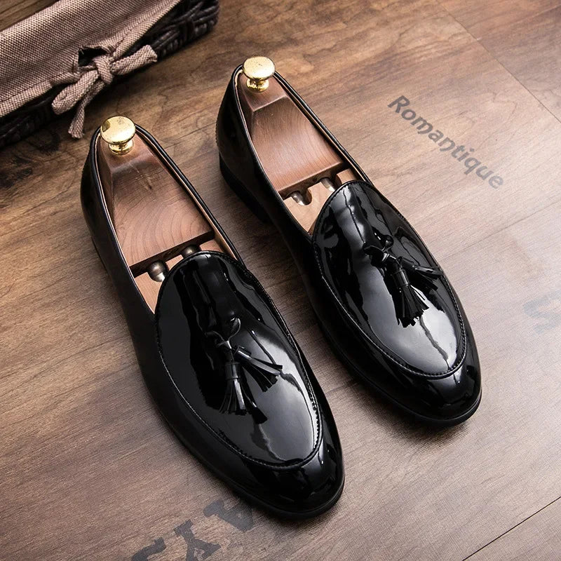 Handmade Fashion Tassel Loafers Black Bottom Leather Gentleman Fashion Stress Shoes Men Business Driving Shoes - Evallys.com