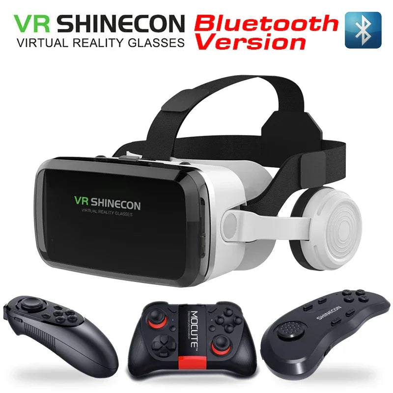 New VR SHINECON 2021 Wireless Bluetooth Stereo Headset Version Virtual Reality Glasses 3D Goggle Cardboard Helmet for Smartphone - Evallys.com