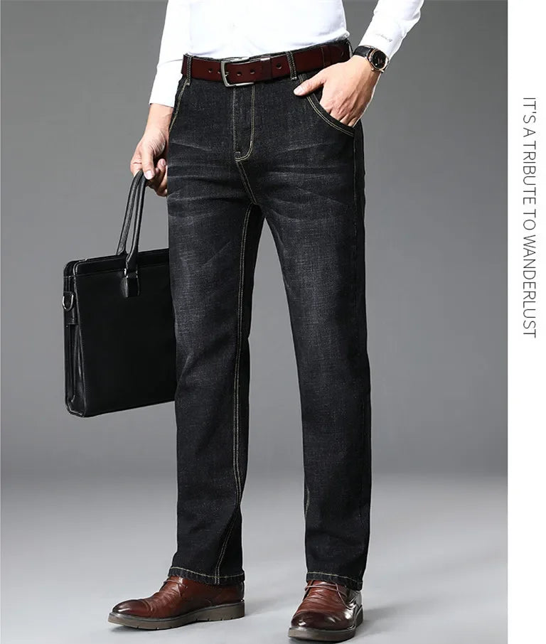 Blue Men's Stretch Jeans, Black Denim Trousers, Fashion Slim Casual Pants Asian Size 28-40 - Evallys.com