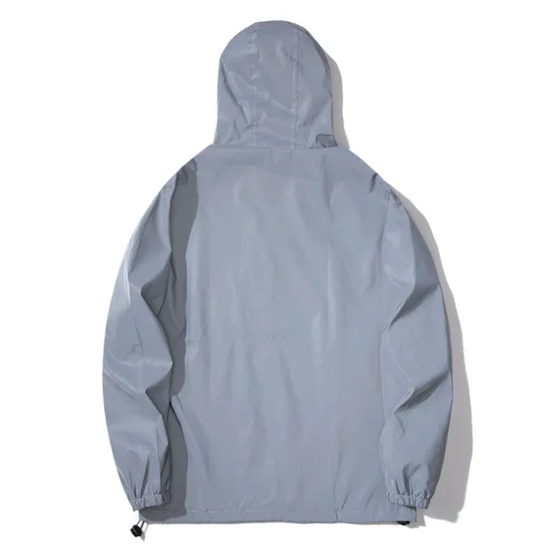 NEW SIZE Night Reflective Jackets Double Fabric Windbreaker Hooded Jacket Men Hip Hop Dancer Waterproof Zipper Coats Outwear - Evallys.com