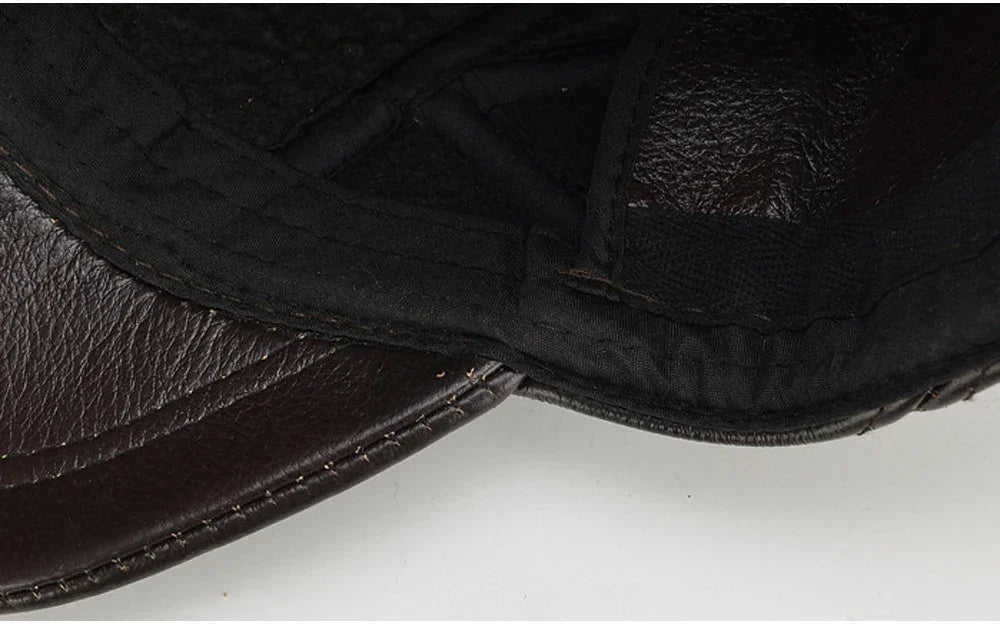 Men’s Real Leather Earflap Baseball Cap – Winter Cowhide Hat - Evallys.com