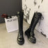 Women Motorcycle Boots Wedges Flat Shoes Woman High Heel Platform PU Leather Boots Lace Up Women Shoes Black Boots Girls2021 - Evallys.com