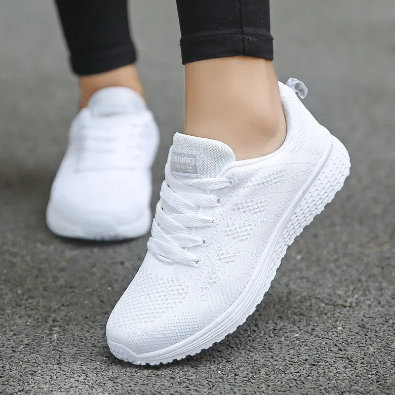 Women Casual Shoes Fashion Breathable Walking Mesh Flat Shoes Sneakers Women 2021 Gym Vulcanized Shoes White Female Footwear - Evallys.com