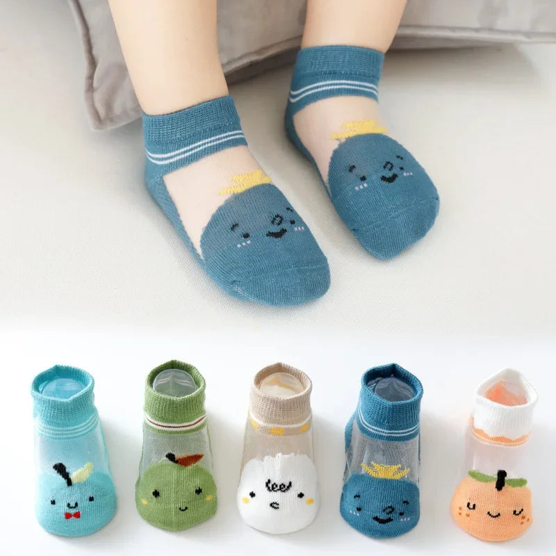 5 PAir Set Children Socks Summer Fishnet Boy Socks Spring Summer Thin Mesh Boat Socks Boys Girls Short Socks - Evallys.com