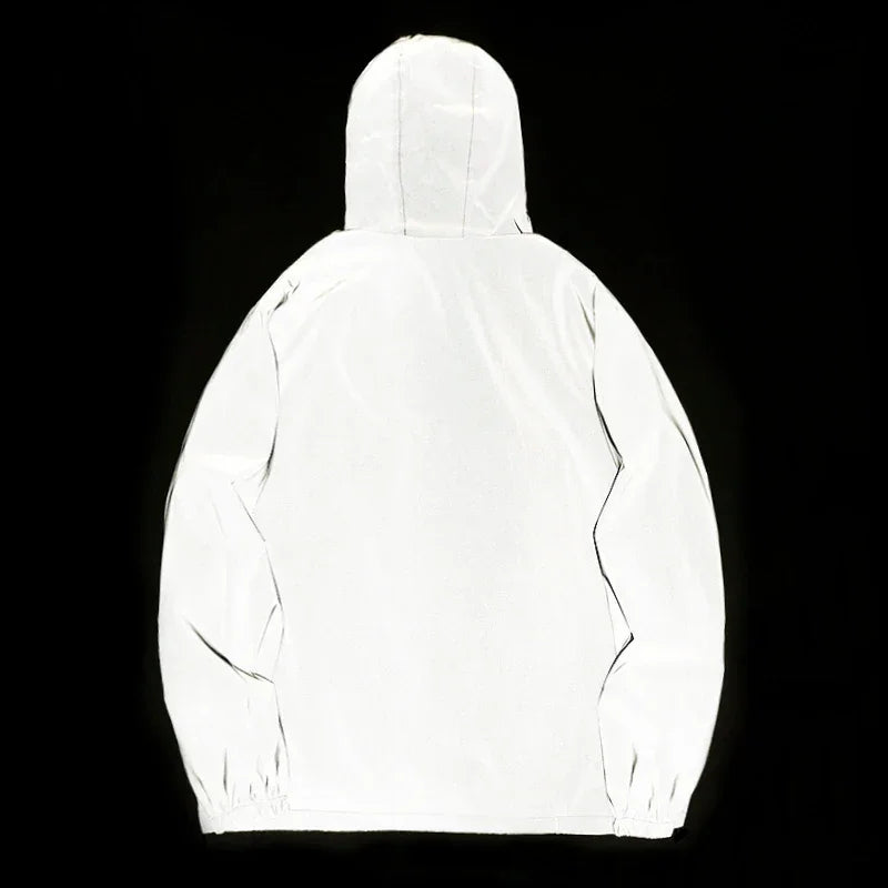 NEW SIZE Night Reflective Jackets Double Fabric Windbreaker Hooded Jacket Men Hip Hop Dancer Waterproof Zipper Coats Outwear - Evallys.com