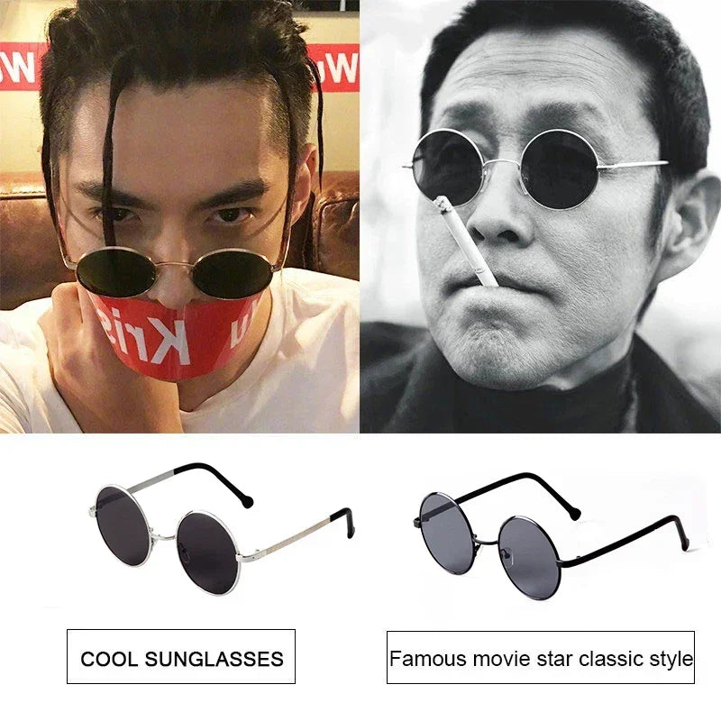 Steampunk Small Round Sunglasses Men 2022 Brand Vintage Metal Mirror Film Women Sun Glasses Cool Circle Shade Eyewear Male UV400 - Evallys.com