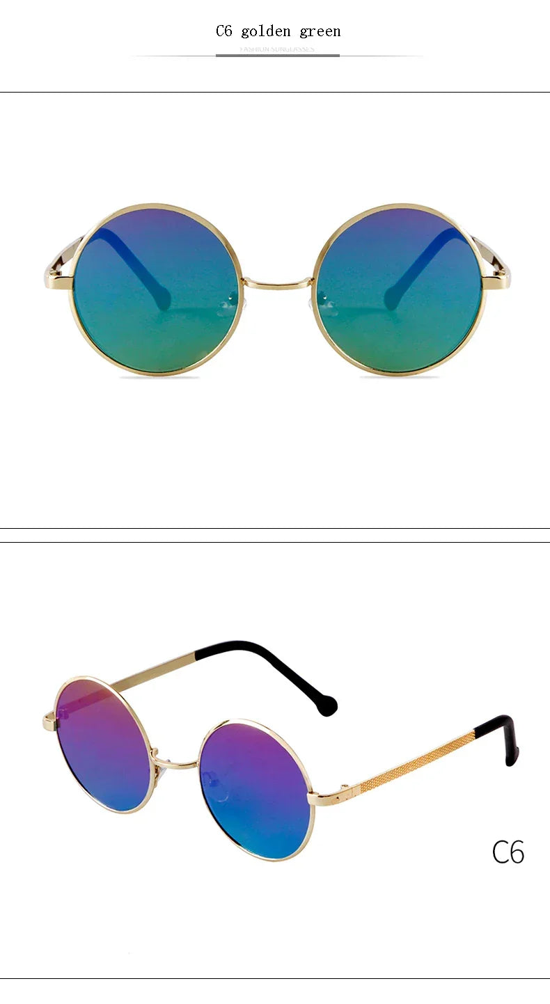 Steampunk Small Round Sunglasses Men 2022 Brand Vintage Metal Mirror Film Women Sun Glasses Cool Circle Shade Eyewear Male UV400 - Evallys.com