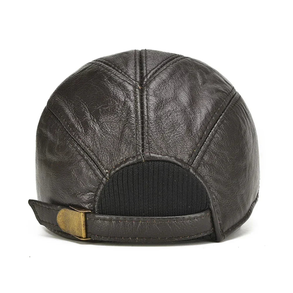 Men’s Real Leather Earflap Baseball Cap – Winter Cowhide Hat - Evallys.com