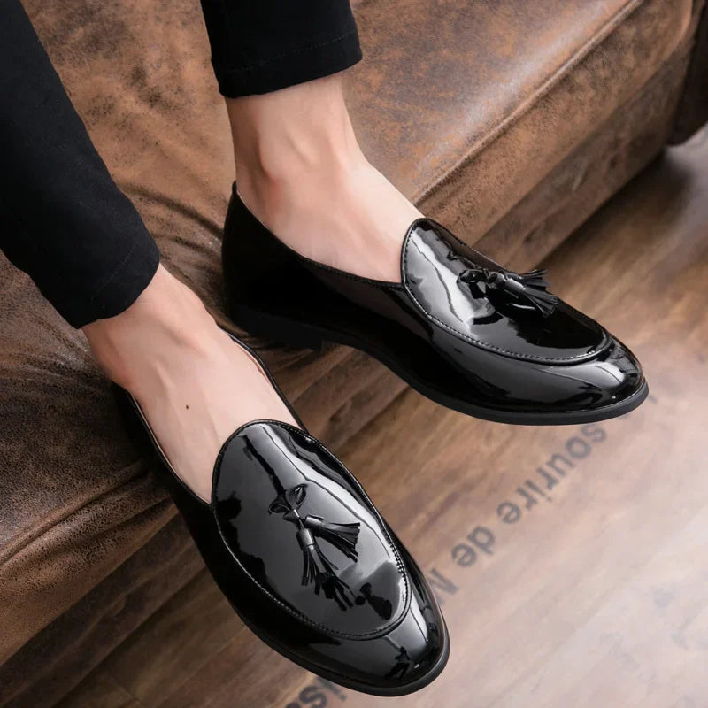 Handmade Fashion Tassel Loafers Black Bottom Leather Gentleman Fashion Stress Shoes Men Business Driving Shoes - Evallys.com