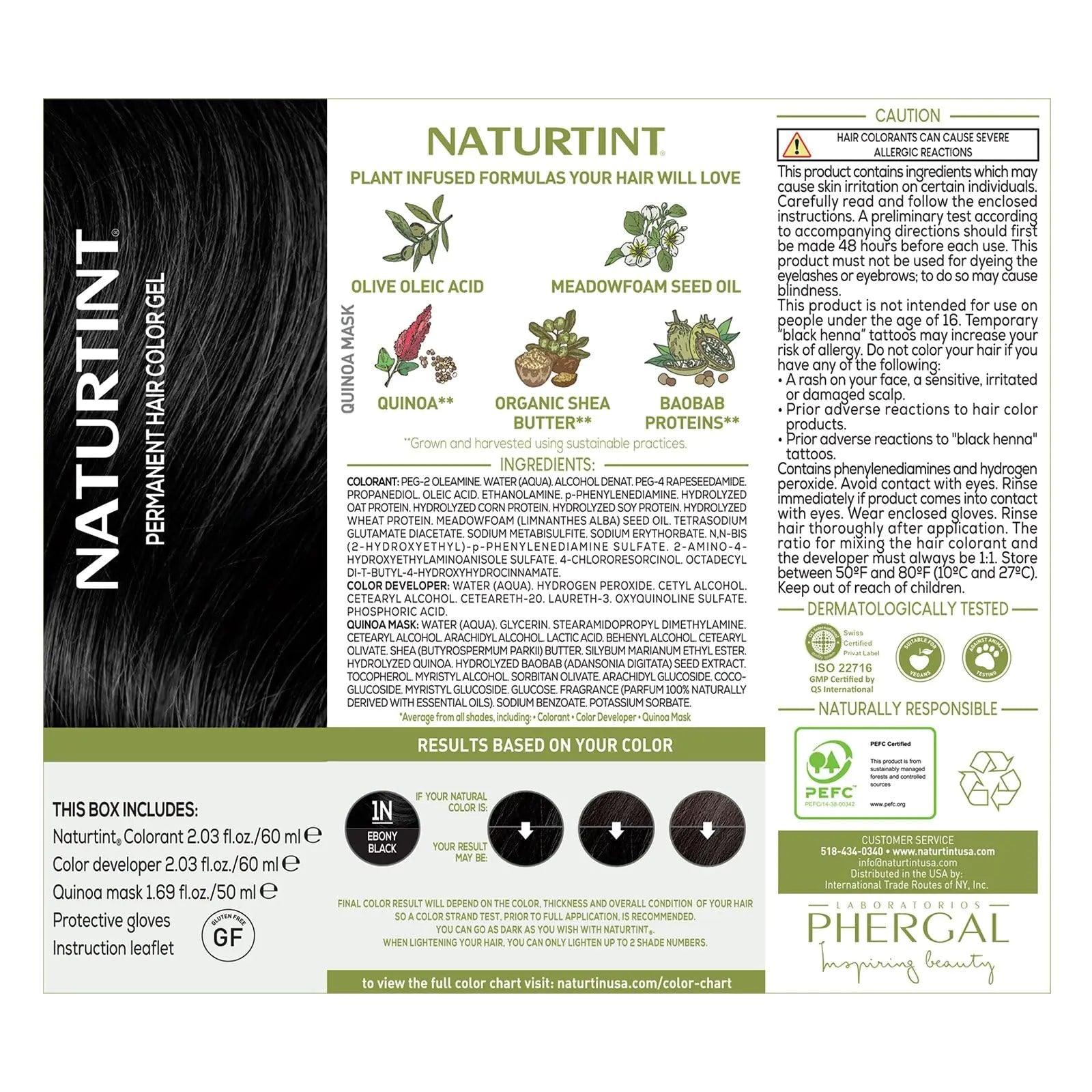 Naturtint Permanent Hair Color 1N Ebony Black (Pack of 1), Ammonia Free, Vegan, Cruelty Free, up to 100% Gray Coverage, Long Lasting Results - Evallys.com # #