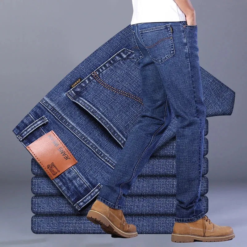 Blue Men's Stretch Jeans, Black Denim Trousers, Fashion Slim Casual Pants Asian Size 28-40 - Evallys.com