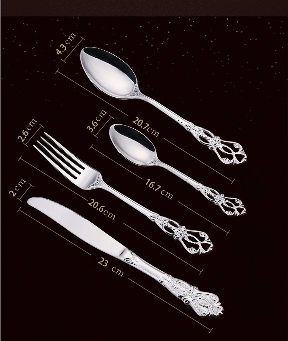 24pcs Cutlery Set Gold Dinnerware Stainless Steel Royal Spoon Forks Knives Kitchen Western Dinner Silverware Tableware Gift