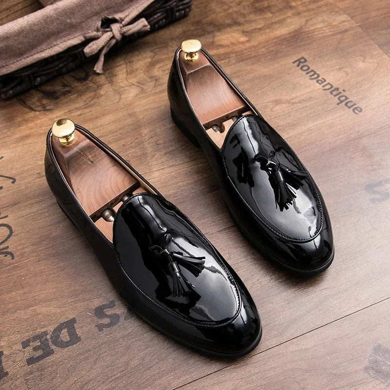 Handmade Fashion Tassel Loafers Black Bottom Leather Gentleman Fashion Stress Shoes Men Business Driving Shoes - Evallys.com