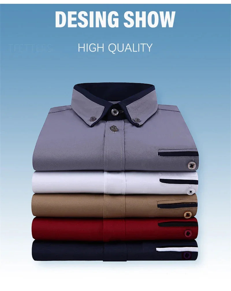 TFETTER Summer Business Shirt Men Short Sleeves Button Up Shirt Turn-down Collar Casual Shirts Mens Clothing Plus Size 5XL - Evallys.com