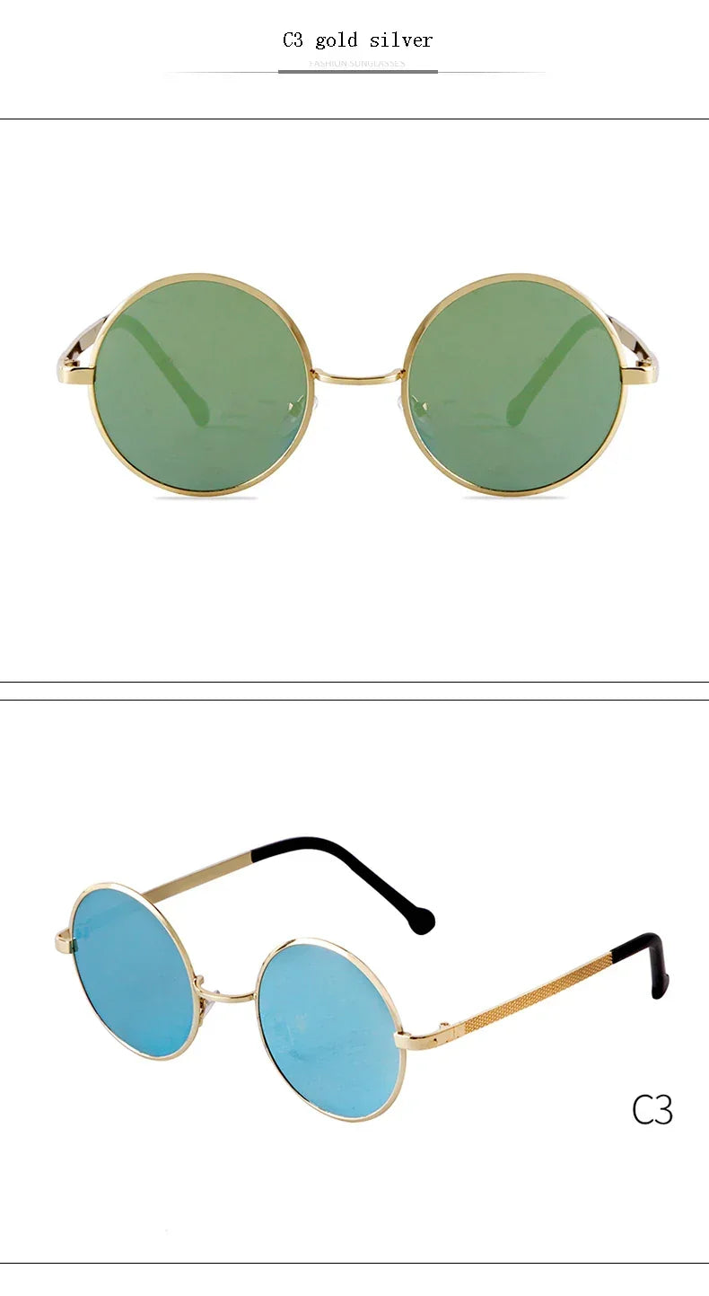 Steampunk Small Round Sunglasses Men 2022 Brand Vintage Metal Mirror Film Women Sun Glasses Cool Circle Shade Eyewear Male UV400 - Evallys.com