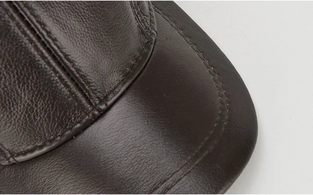 Men’s Real Leather Earflap Baseball Cap – Winter Cowhide Hat - Evallys.com