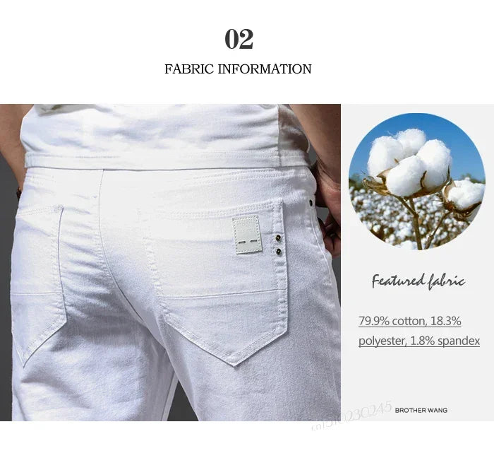 Men White Jeans Fashion Casual Classic Style Slim Fit Soft Trousers Male Brand Advanced Stretch Pants - Evallys.com