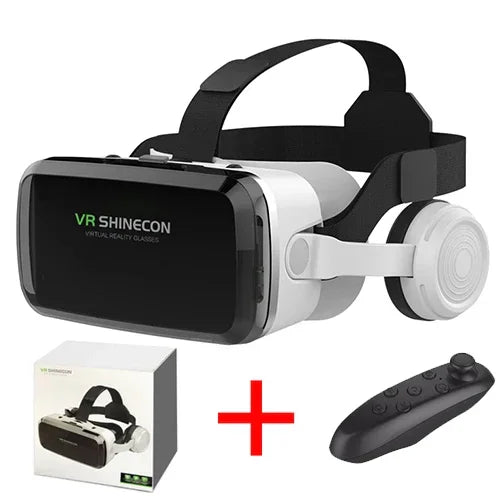 New VR SHINECON 2021 Wireless Bluetooth Stereo Headset Version Virtual Reality Glasses 3D Goggle Cardboard Helmet for Smartphone - Evallys.com
