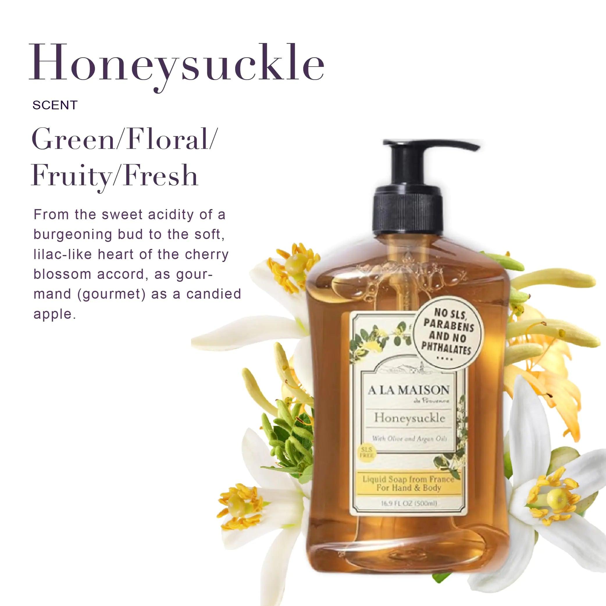 A LA MAISON French Liquid Hand Soap, Honeysuckle - Natural Hand Wash Made with Essential Oils - Biodegradable, Plant-Based, Vegan, Cruelty-Free, Alcohol & Paraben Free (16.9 oz, 3 Pack) 16.9 Fl Oz (Pack of 3) - Evallys.com # #