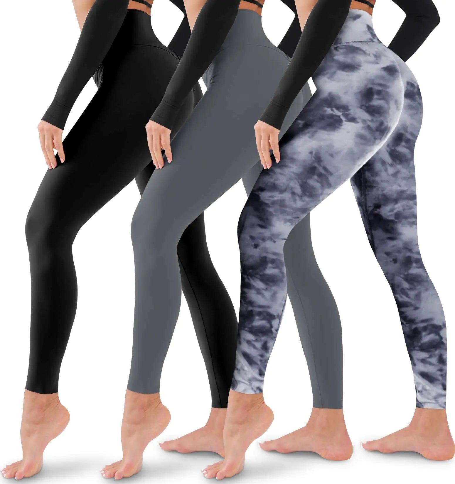 3 Pack Leggings for Women-No See-Through High Waisted Tummy Control Yoga Pants Workout Running Legging Assorted23 Large-X-Large - Evallys.com