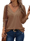 Dokotoo Women's Tops Dressy Casual V Neck Long Sleeve Buttons Hollow Out Lace Embroidered Blouses Shirts Small Camel - Evallys.com # #