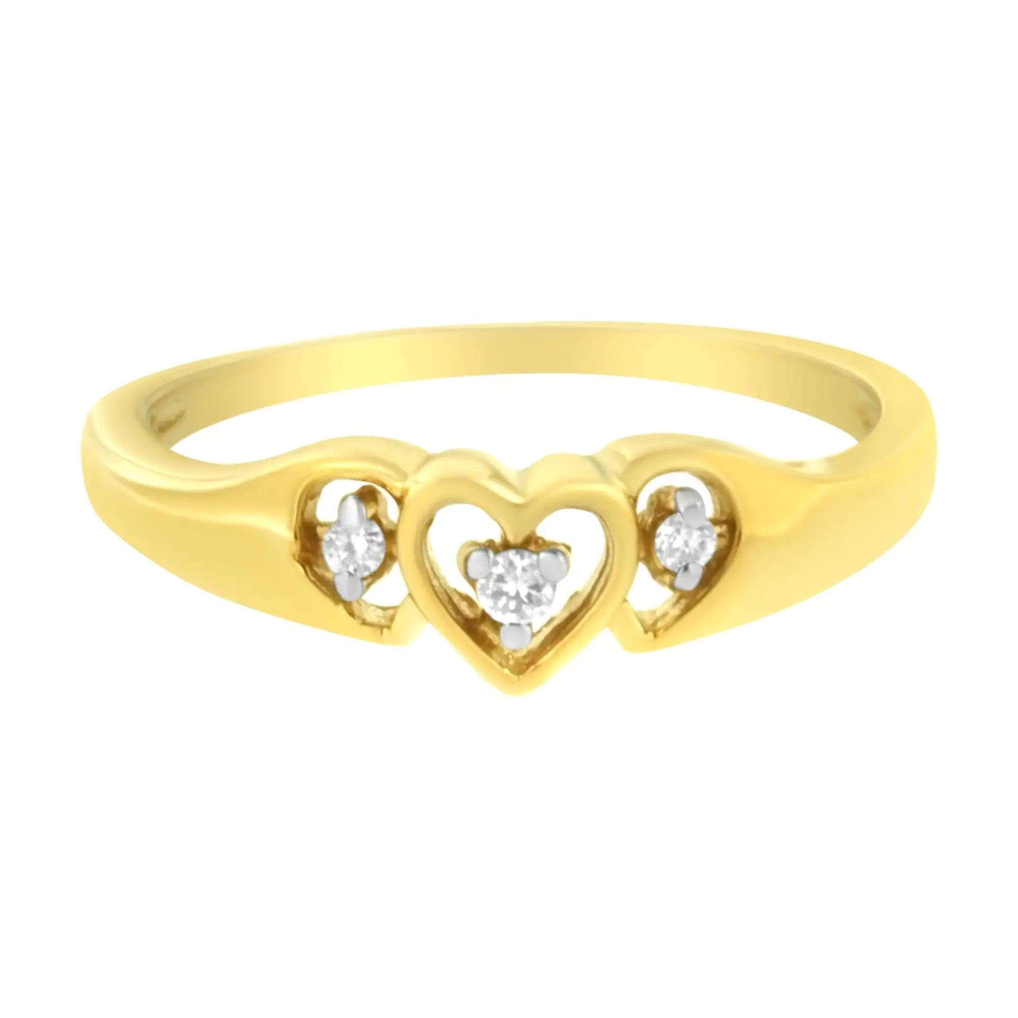 10KT Yellow Gold 1/20 cttw Diamond Triple Heart Diamond Ring (K-L, I1-I2) - Evallys.com # #