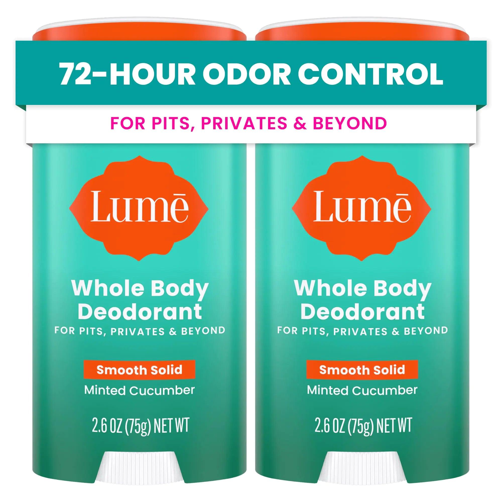 Lume Whole Body Deodorant - Smooth Solid Stick - 72 Hour Odor Control - Aluminum Free, Baking Soda Free and Skin Safe - 2.6 Ounce (Pack of 2) (Minted Cucumber) Minted Cucumber 2.6 Ounce (Pack of 2) - Evallys.com # #