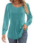 Ficerd Women's Puff Long Sleeve Tunic Tops Pleated Crew Neck Blouses Dressy Casual Loose Fit Fall and Winter Shirts Pink Floral Large - Evallys.com