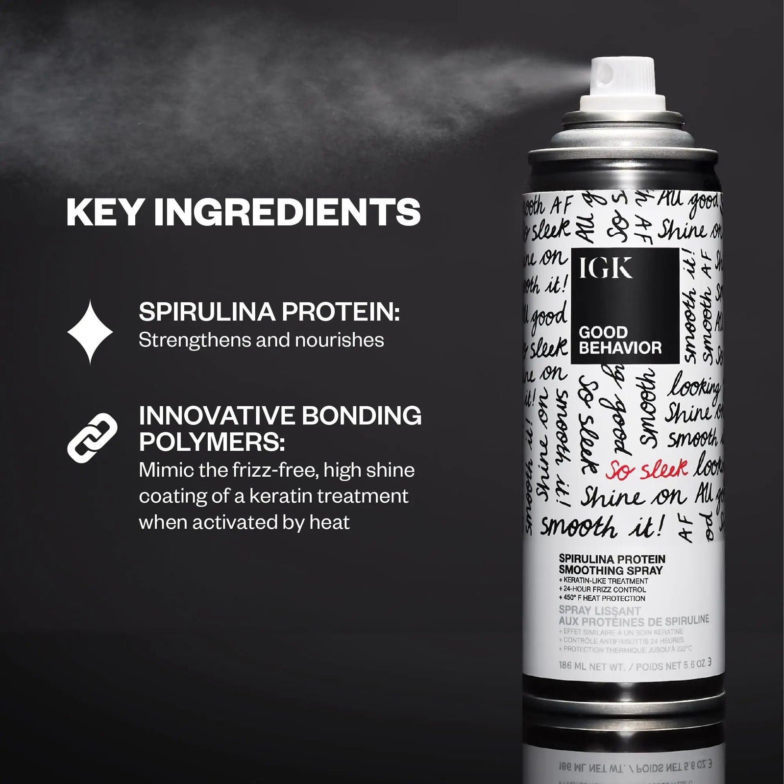 IGK GOOD BEHAVIOR Spirulina Protein Smoothing Spray | Keratin Like Treatment + Frizz Control + Heat Protectant | Vegan + Cruelty Free | 2.4 Ounce (Pack of 1) - Evallys.com # #