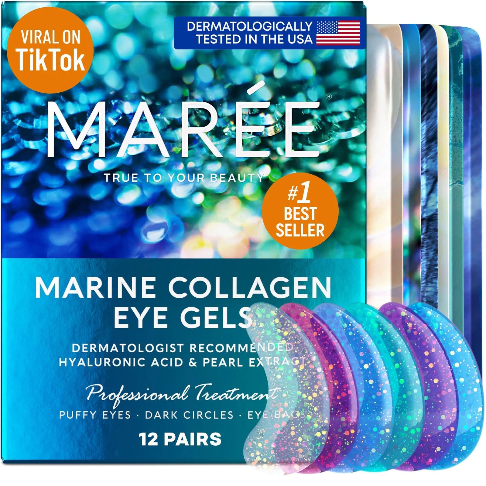 MAREE Eye Gels - Under Eye Gels for Puffy Eyes and Dark Circles with Natural Marine Collagen & Hyaluronic Acid - Anti-Aging Eye Mask for Face to Soothe Puffiness, Eye Bags and Wrinkles - Evallys.com # #