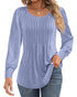 Ficerd Women's Puff Long Sleeve Tunic Tops Pleated Crew Neck Blouses Dressy Casual Loose Fit Fall and Winter Shirts Pink Floral Large - Evallys.com