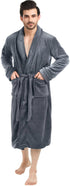 NY Threads Luxurious Men's Shawl Collar Fleece Bathrobe Spa Robe Large-X-Large Grey - Evallys.com