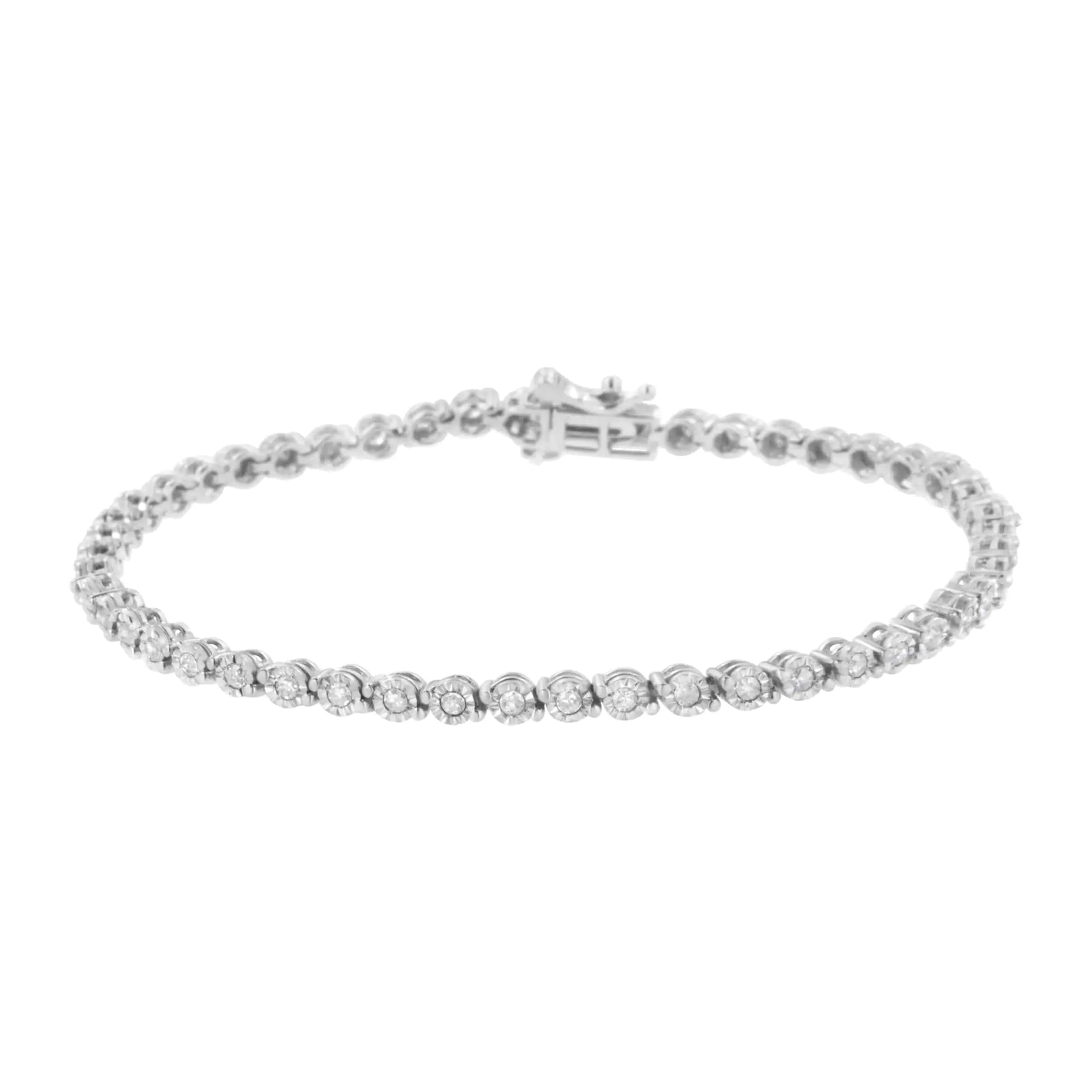 .925 Sterling Silver 1.0 Cttw Bezel-Set Round-cut Diamond Link Bracelet (I-J Color, I3 Clarity) - 7.25