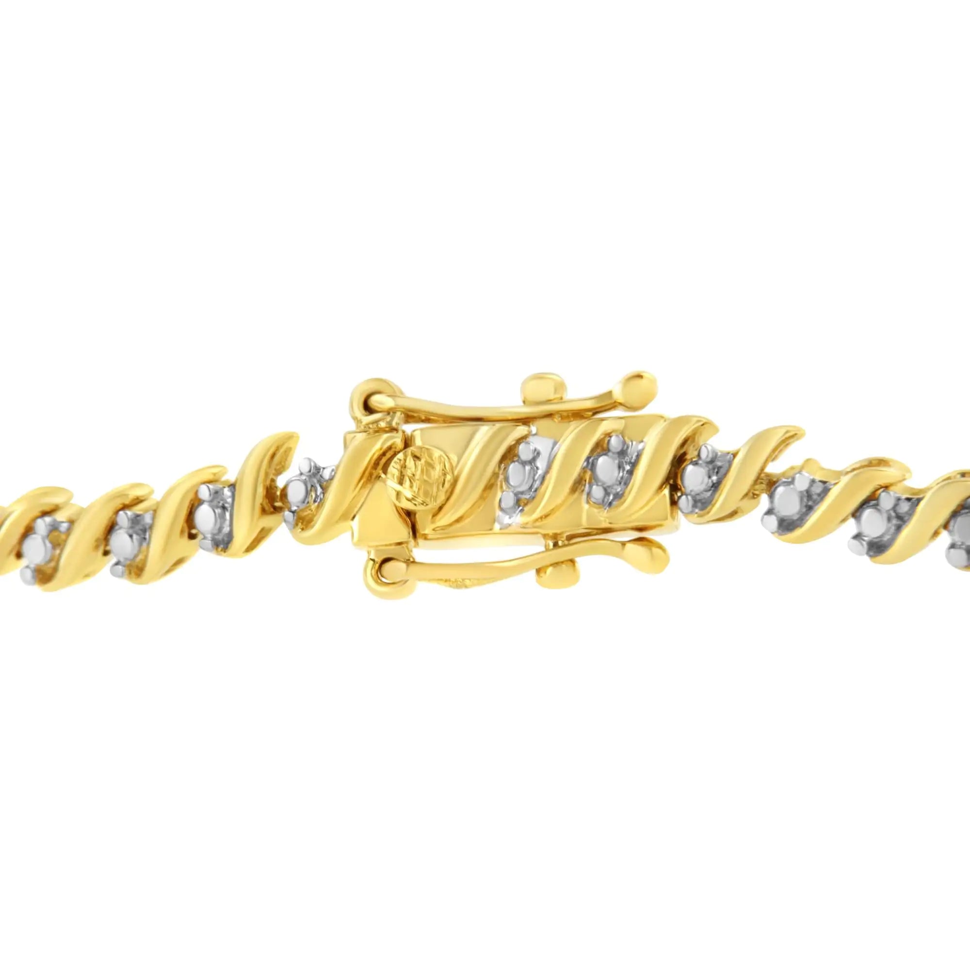 10K Yellow Gold Plated .925 Sterling Silver 1/2 Cttw 2-Prong Set Diamond S Link Tennis Bracelet (I-J Color, I3 Clarity)- 7.25" - Evallys.com # #