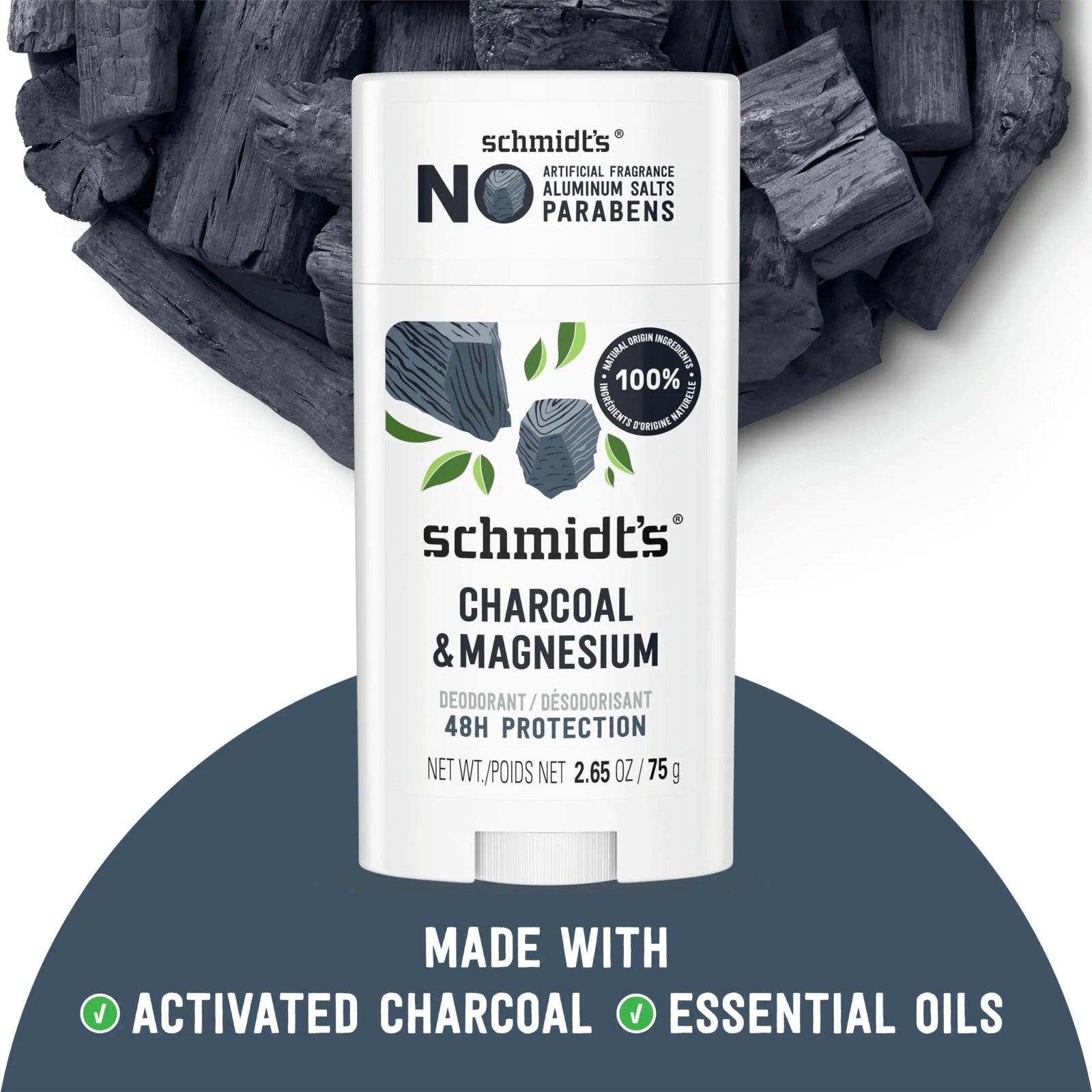 Schmidt's Aluminum-Free Vegan Deodorant Charcoal & Magnesium with 48 Hour Odor Protection, 2 Count for Women and Men, Natural Ingredients, Cruelty-Free, 2.65 oz, Pack of 2 - Evallys.com # #