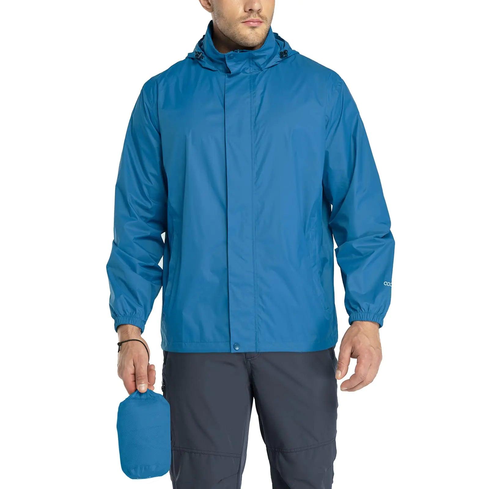 33,000ft Packable Rain Jacket Men's Lightweight Waterproof Rain Shell Jacket Raincoat with Hood for Golf Cycling Windbreaker 4X-Large Blue - Evallys.com # #