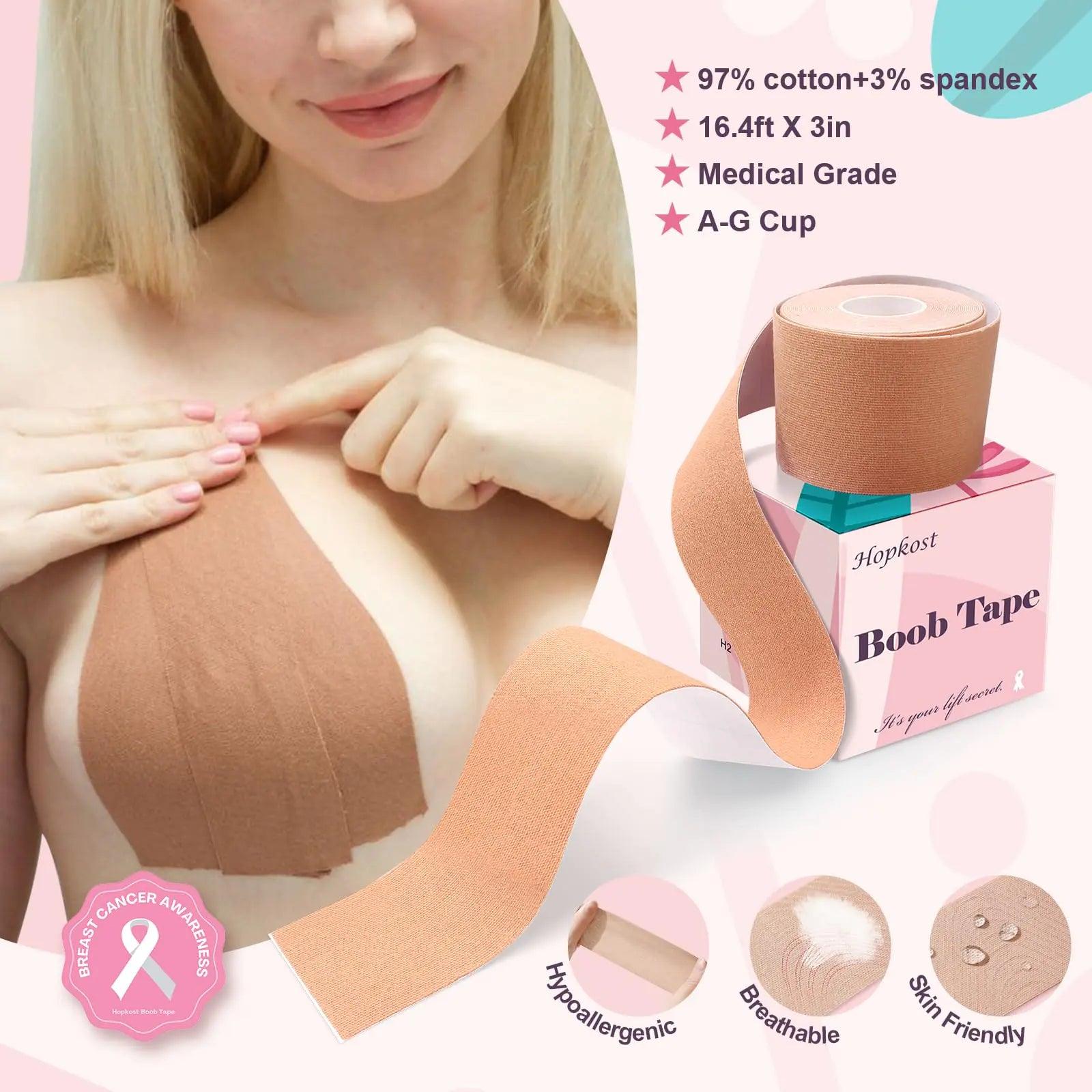 Boob Tape Breast Lift Tape for Large Breasts with 2 Pcs Nipple Covers Invisible Boobtape for A-G Cup(Beige,3 in) Beige 3 inch - Evallys.com # #