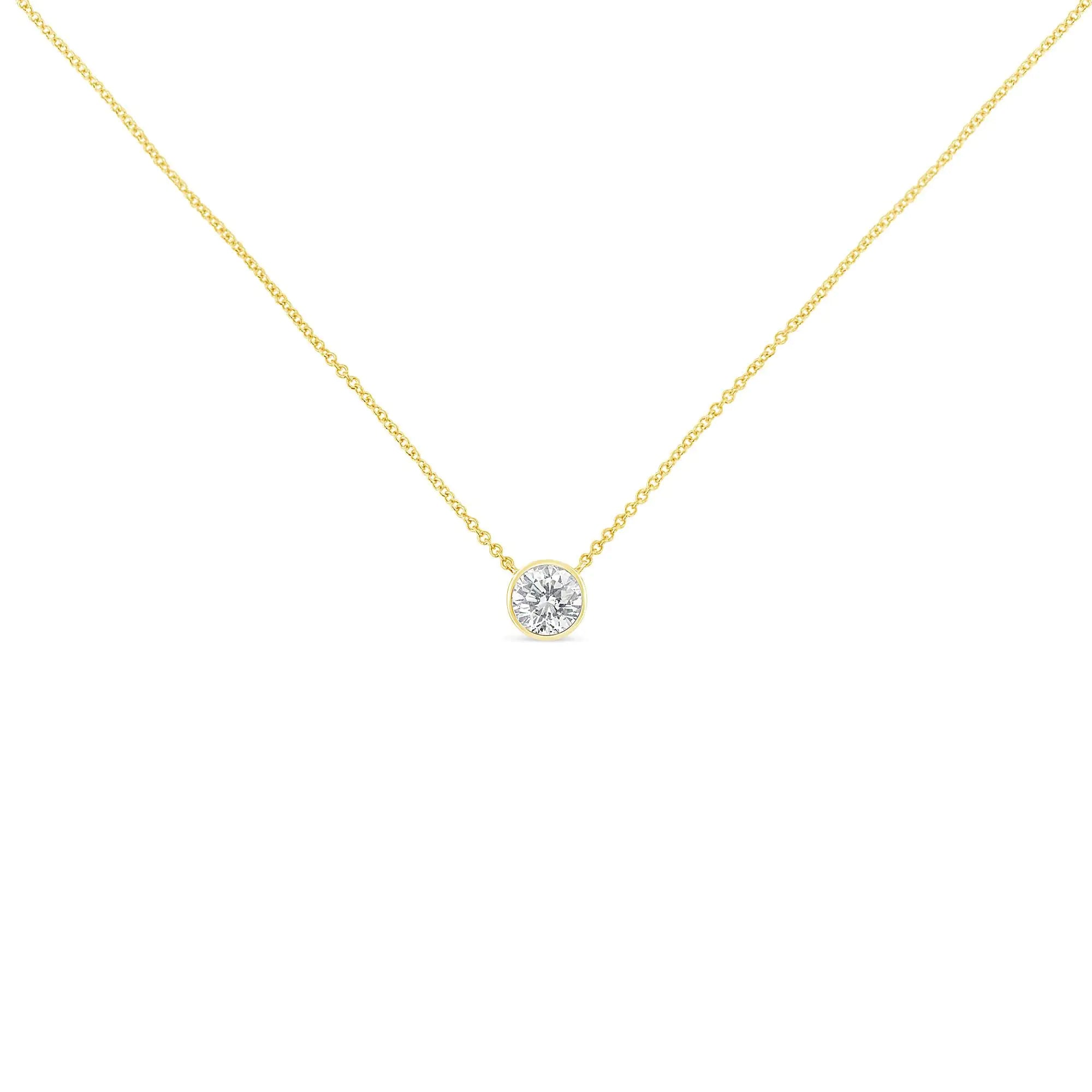 10K Yellow Gold 1/5 Carat Round Brilliant-Cut Diamond Modern Bezel-Set Solitaire 16"-18" Pendant Necklace (H-I Color, SI2-I1 Clarity) - Evallys.com # #