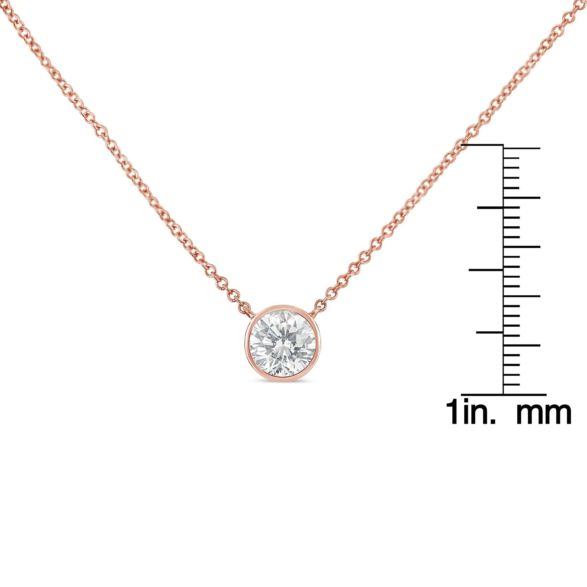 10K Rose Gold 1/5 Carat Round Brilliant-Cut Diamond Modern Bezel-Set Solitaire 16"-18" Pendant Necklace (H-I Color, SI2-I1 Clarity) - Evallys.com # #