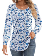 Ficerd Women's Puff Long Sleeve Tunic Tops Pleated Crew Neck Blouses Dressy Casual Loose Fit Fall and Winter Shirts Pink Floral Large - Evallys.com