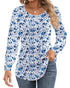 Ficerd Women's Puff Long Sleeve Tunic Tops Pleated Crew Neck Blouses Dressy Casual Loose Fit Fall and Winter Shirts Pink Floral Large - Evallys.com