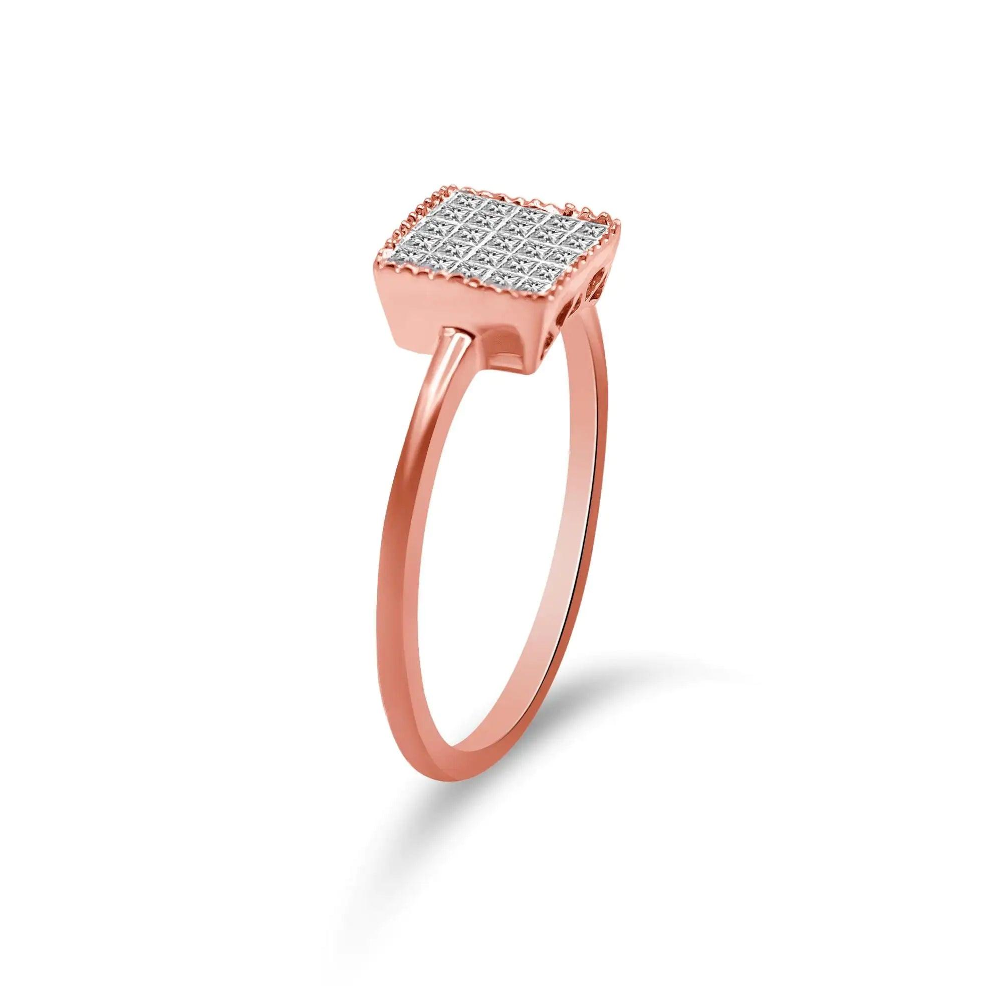 10K Rose Gold 1/3 Cttw Invisible Set Princess Cut Diamond Composite Square Shape Ring for Women (H-I color, I1-I2 clarity) - Evallys.com # #