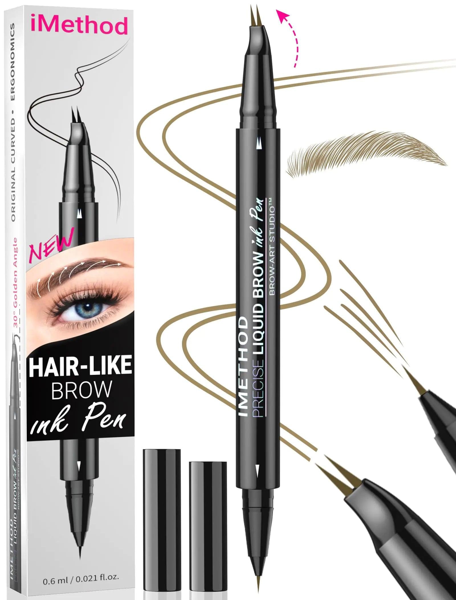 iMethod Curved Eyebrow Pen - Eyebrow Pencil, Brow Pencil 2-in-1 Dual-Ended Microblading Eyebrow Pen with Micro-Fork-Tip and Precise Brush-Tip Create Natural Hair-Like Brows, Last All-Day, Light Brown 01 Light Brown - Evallys.com # #