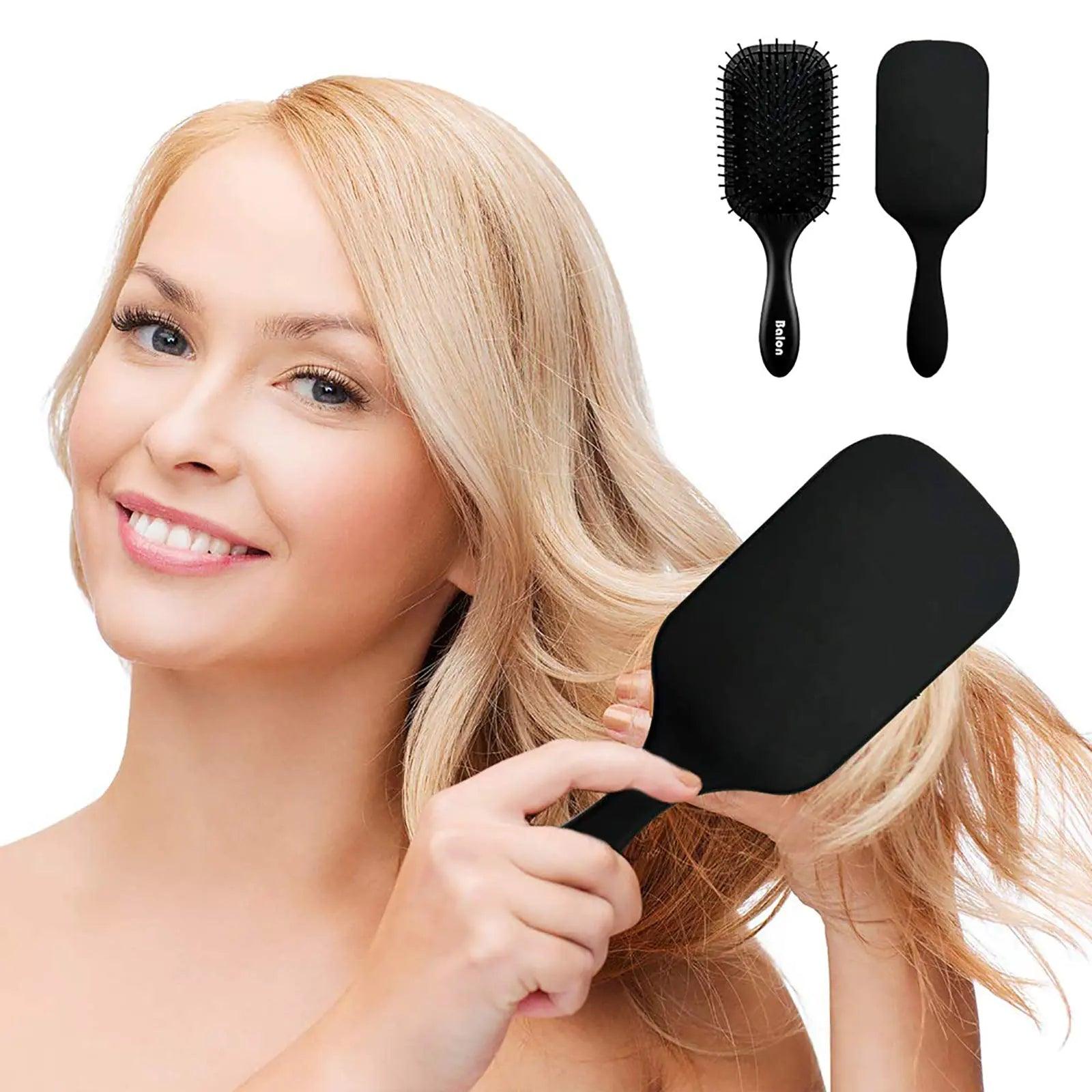 4Pcs Paddle Hair Brush, Detangling Brush and Hair Comb Set for Men and Women, Great On Wet or Dry Hair, No More Tangle Hairbrush for Long Thick Thin Curly Natural Hair Black - Evallys.com # #