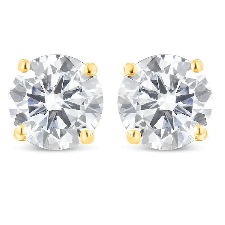 10K Yellow Gold over .925 Sterling Silver 1-1/2 Cttw Round Brilliant-Cut Diamond Classic 4-Prong Stud Earrings with Screw Backs (K-L Color, I2-I3 Clarity) - Evallys.com # #