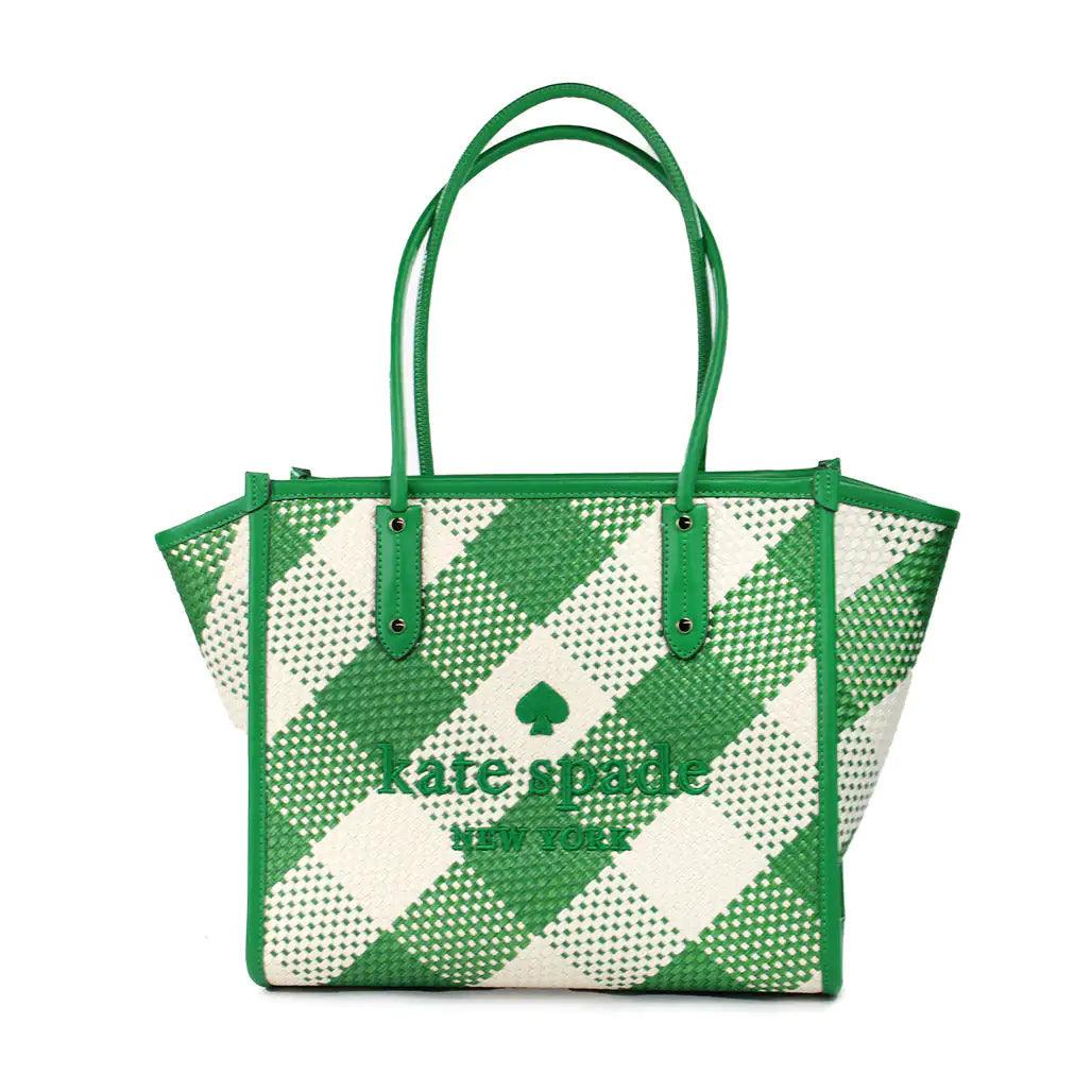 Kate Spade Ella Gingham Oversized Straw Shoulder Tote - Evallys.com # #