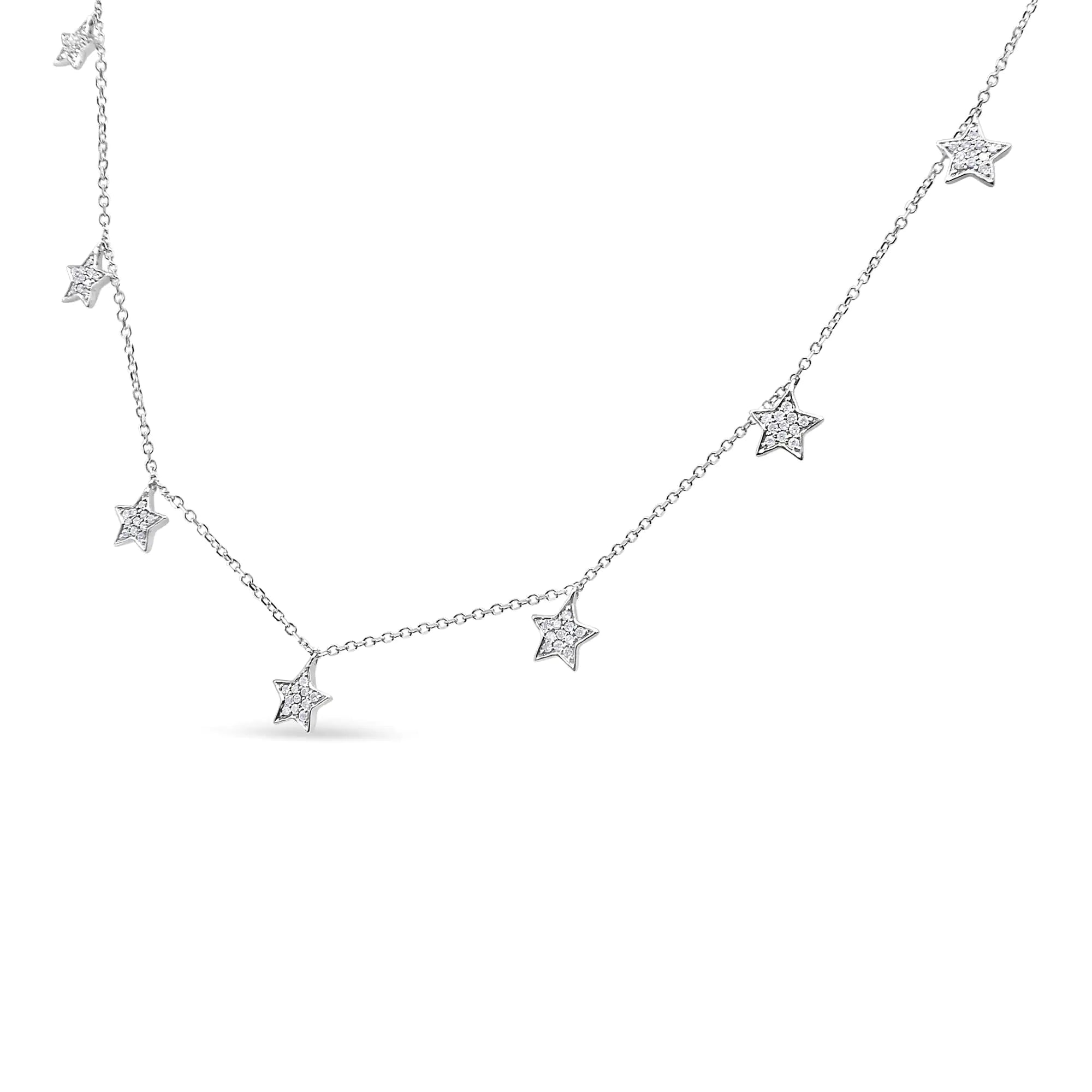 .925 Sterling Silver 1/3 Cttw Diamond Multi-Star Dangle Droplet Charm Pendant 18" Necklace (I1-I2 Clarity, H-I Color) - Evallys.com # #