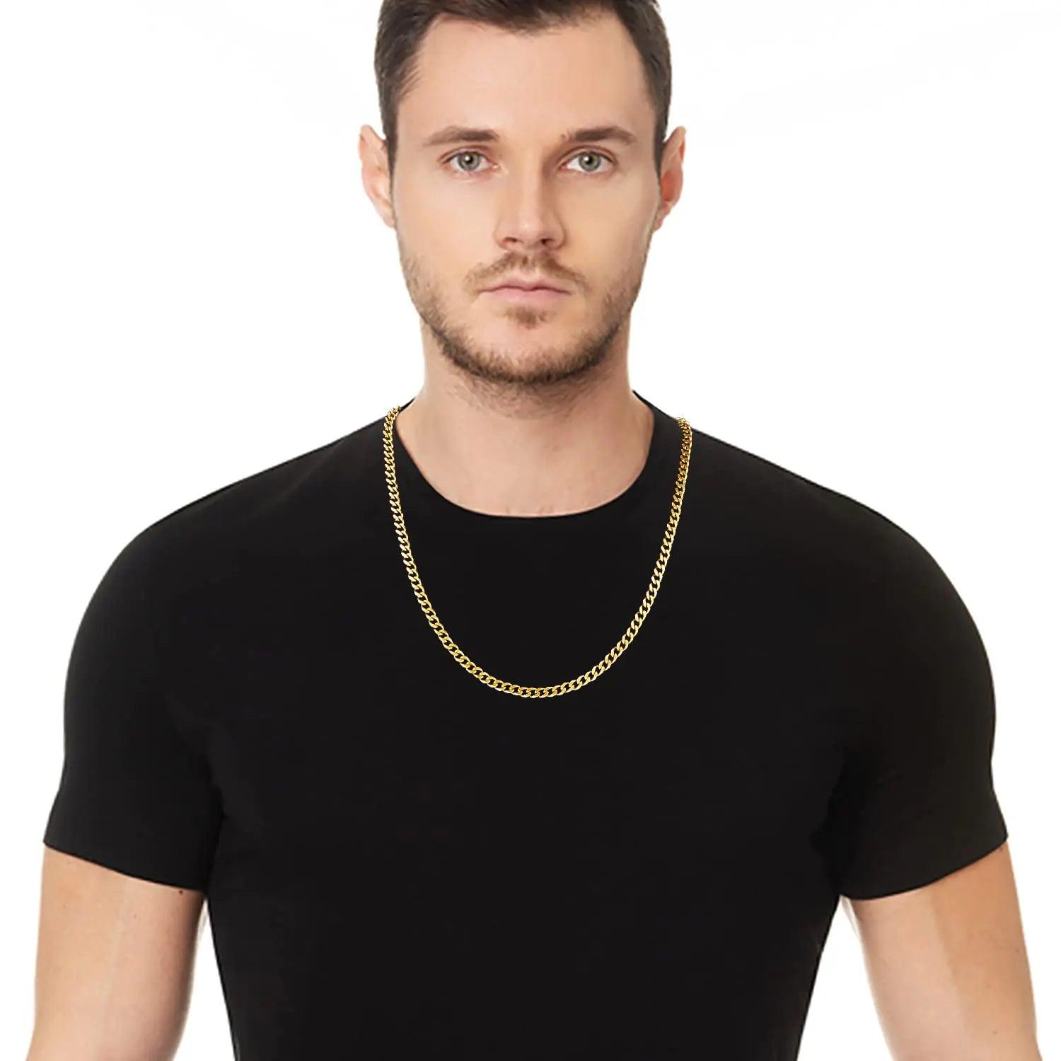 Fiusem 3.5mm Silver Tone/Black/14K Gold Plated Chains for Men, Mens Necklace Chains Stainless Steel Cuban Link Chain Necklace for Men, Mens Chain 16, 18, 20, 22, 24, 26, 28 Inch 28 inches 5mm gold - Evallys.com # #